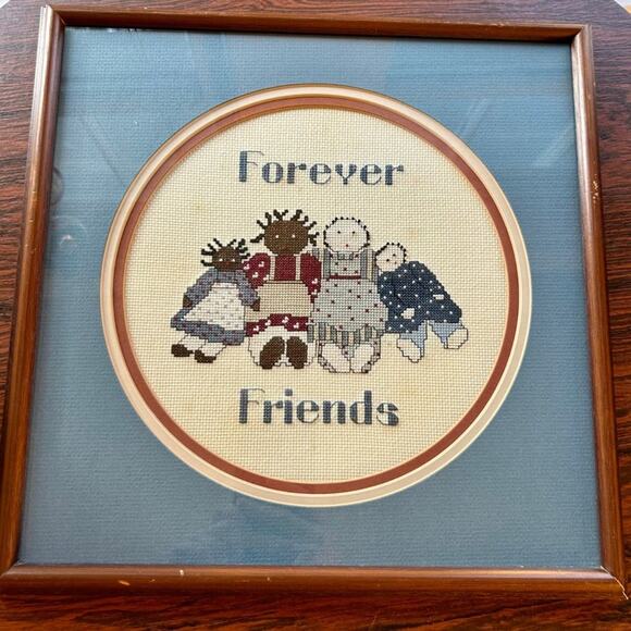 Vintage Forever Friends Handmade Needlepoint Cross Stitch, Matted & Framed - Picture 3 of 9